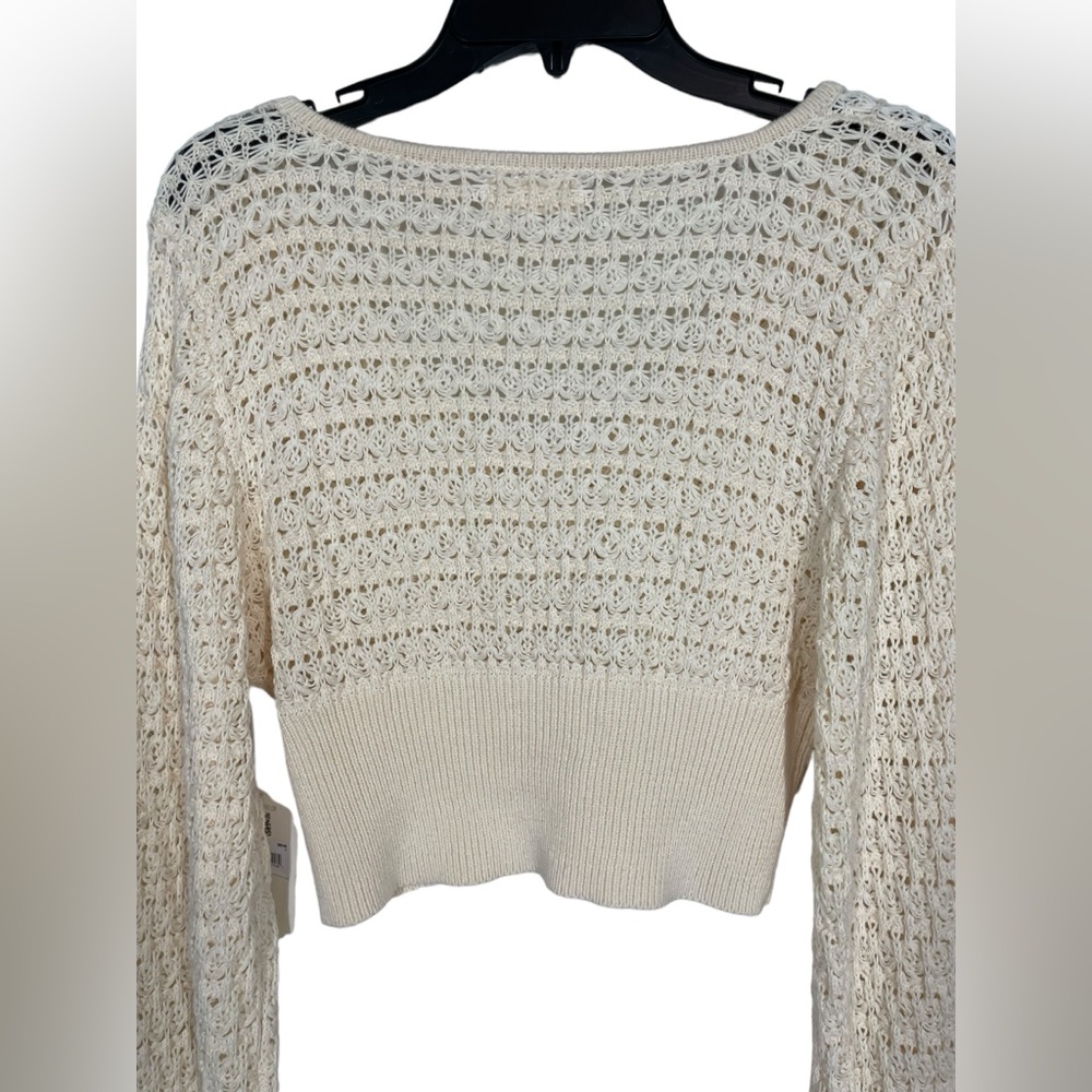 EUC Altar’d State Briella Knit Sweater Open Knit Crochet Cropped Ivory Size M - Picture 12 of 13